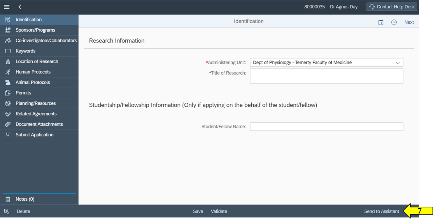 Image of MRA screen showing that the Send to Assistant can be accessed from the bottom of the page